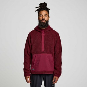 Felpa con Cappuccio Saucony Recovery Sherpa Pullover Uomo Bordeaux | ROMA-WKLO